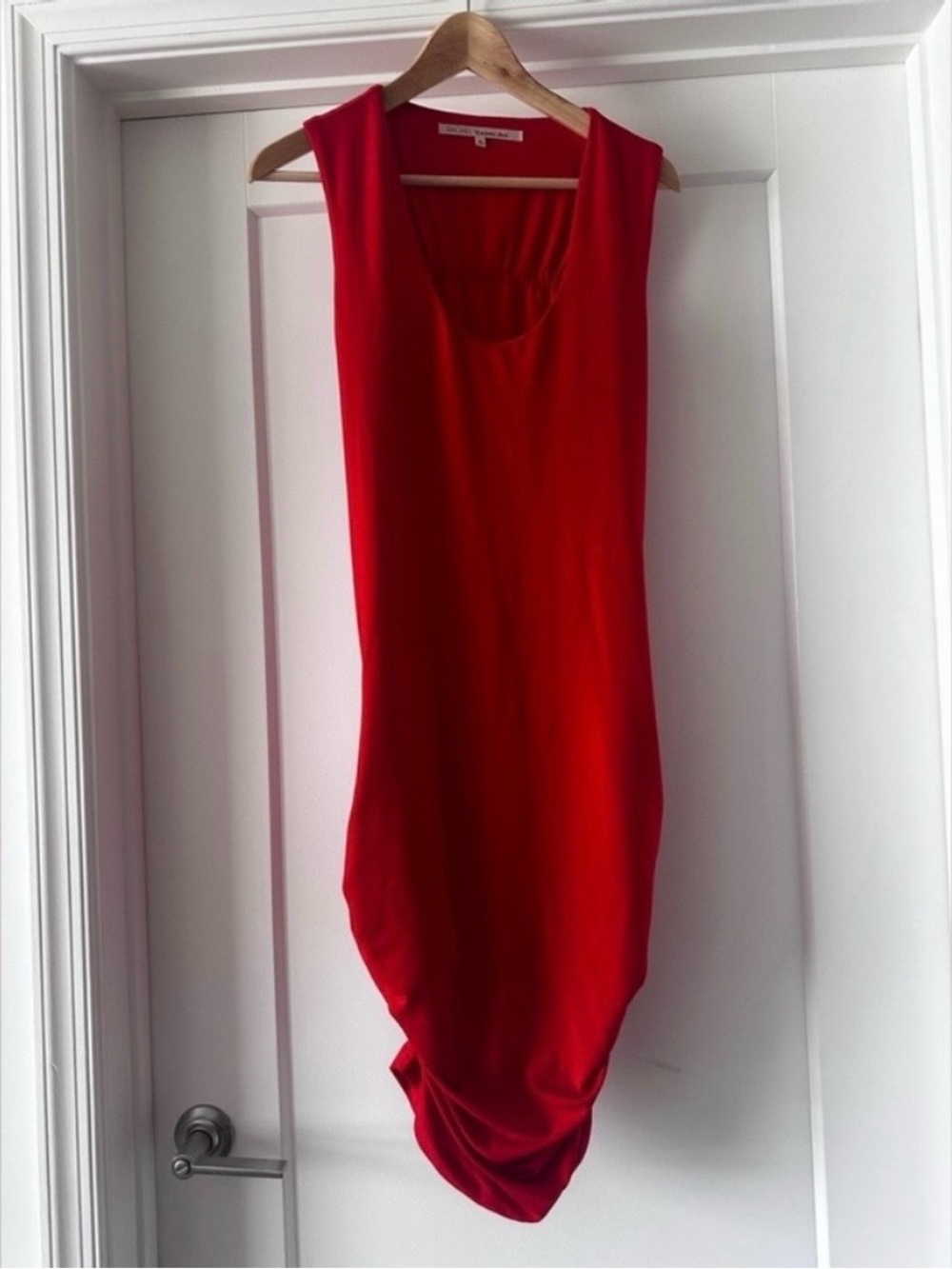❤️ Radiant Red RACHEL Roy Ruched Side Racerback Jersey Dress - Size Medium - Picture 5 of 7